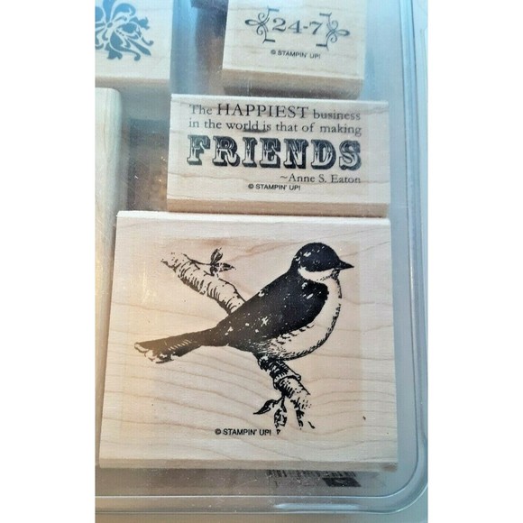 Retired Stampin' Up! "Friends 24-7" Stamp Set Wood Mounted Floral Bird - Picture 6 of 9